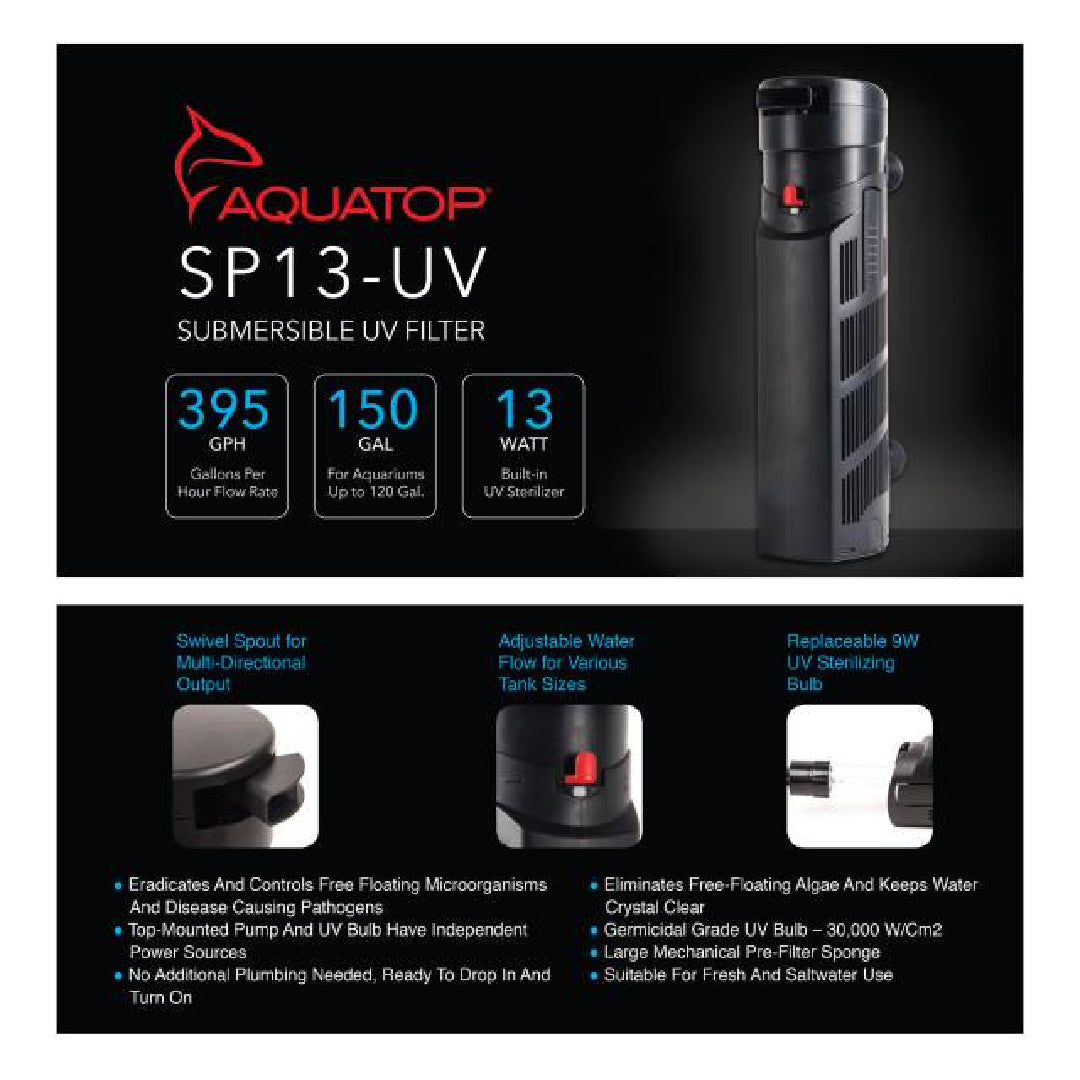 Aquatop SP9-UV 264 GPH Internal Filter with 9W UV Sterilizer