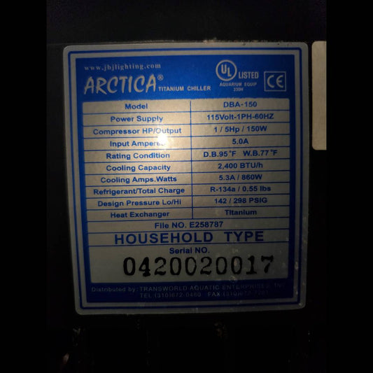 Used - JBJ Arctica Chiller 1/5 HP
