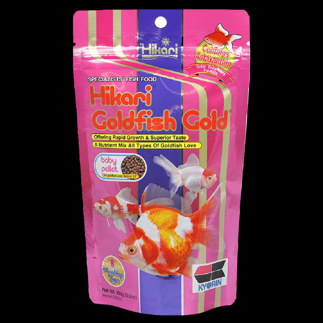 Hikari Goldfish Gold fish food packaging on a white background