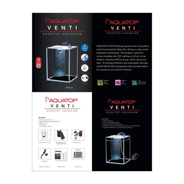 Aquatop Venti Professional Showcase Glass Aquarium Kit - 1 Gallon